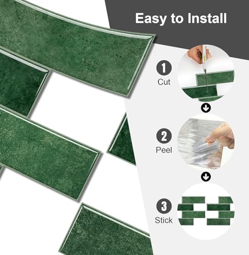 10 Sheets Thick Peel and Stick Backsplash, Self Adhesive Wall Tiles, Stick on Backsplash for Kitchen and Bathroom, 12"x9.8", Green - color: Green