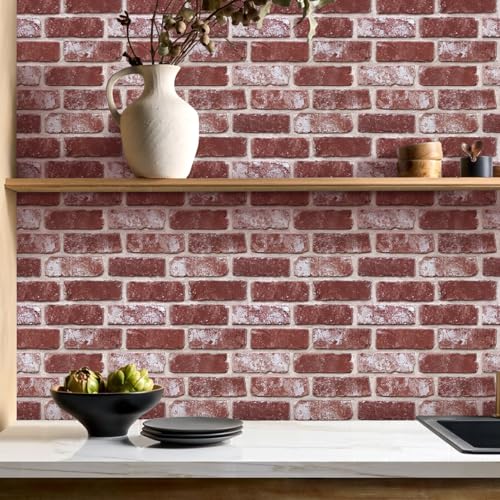 Commomy Faux Brick Wall Panels Peel and Stick Thin PVC 10 Pcs 11.8" x 11.8" - color: Brick-hqC