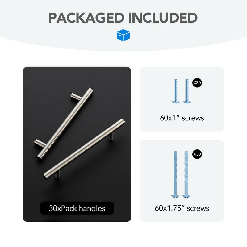 HOME EDIT Brushed Nickel Cabinet Handles, Drawer Pulls, 5 Inch, 30 Pack - color: Brushed Nickel, size: 5 Inch Hole Center