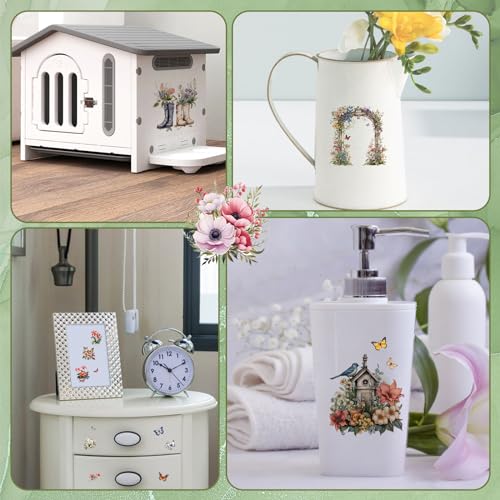WANDIC 10 Sheets 30 Pcs Rub On Transfers for Crafts, Vintage Flower Rub on Transfers Butterfly Waterproof Furniture Stickers for Wood Glass Plastic Leather Window Easter Cards DIY Craft, 11.8 * 3.9in