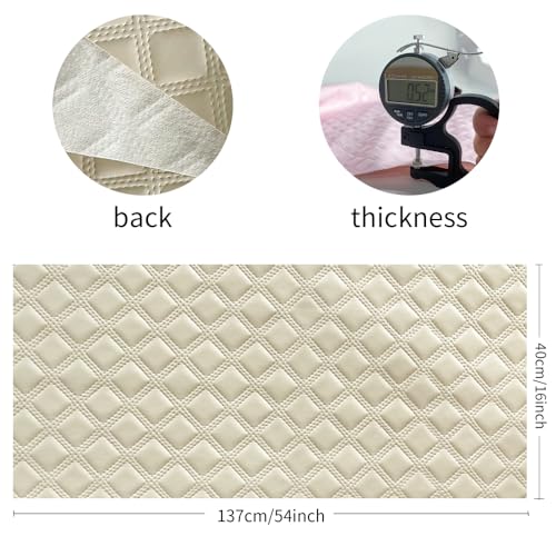 ONEART | Solid Plaid Embossed Faux Leather Fabric, 16"×54" Soft Durable Synthetic Pleather for Wallets Handbag Sewing Projects-Antique White - color: Antique White