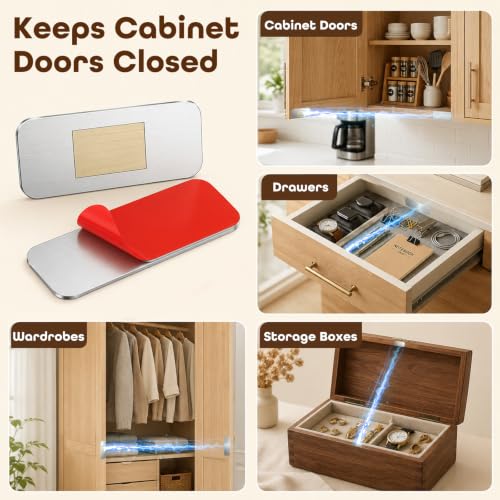6 Pack Ultra Thin No Drill Magnetic Cabinet Door Catch – Adhesive Stainless Steel Drawer Magnets to Stay Closed, Cabinet Magnets for Kitchen, Bathroom, Closet, RV Doors Closure - color: Silver