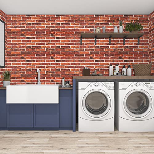 Abyssaly Brick Wallpaper Peel and Stick Red Bricks Wrapping Paper - color: Red, size: 17.7" x 236.2"