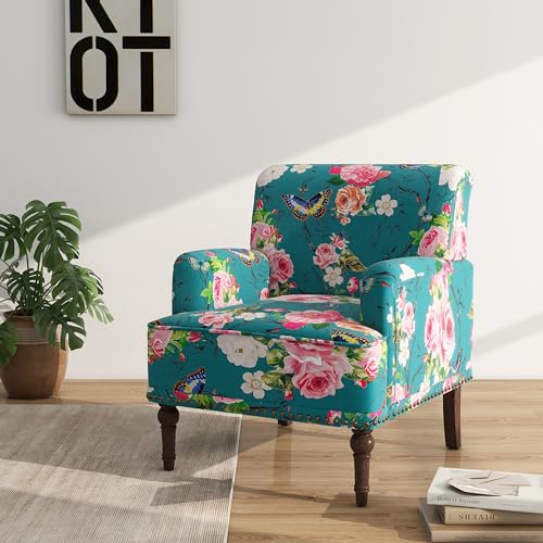 Mid-Century Modern Accent Chair, Floral, Set of 2 - color: Fabric Floral