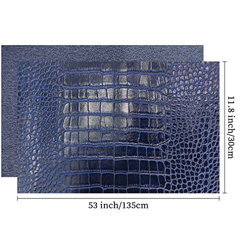 12" x 53" Glossy Embossed Crocodile Texture Faux Leather Roll Synthetic Leather Crafts Fabric for Wallets Keychains Handbags Making Sewing Crafts Material (Dark Blue) - color: Dark Blue