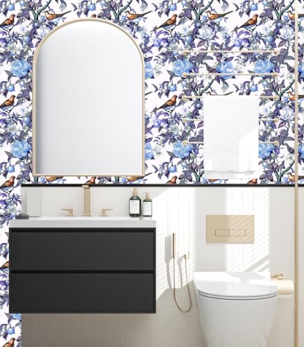 Danodoi Blue Bird Floral Peel and Stick Wallpaper 17.5" x 118" - color: Light Blue, size: 17.5" x 118"