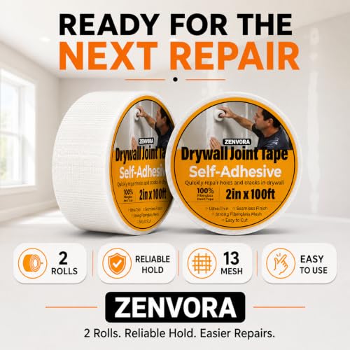 2 Rolls Fiberglass Drywall Mesh Tape, 2in x 100ft Each, Self-Adhesive Hold