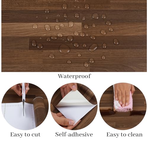 VaryPaper 15.7''x78.7'' Butcher Block Contact Paper Peel and Stick Countertops Waterproof Wallpaper Removable Self Adhesive Wood Grain Vinyl Wrap for Cabinets Table Desk Walls - color: Dark Brown, size: 15.7" x 78.7"
