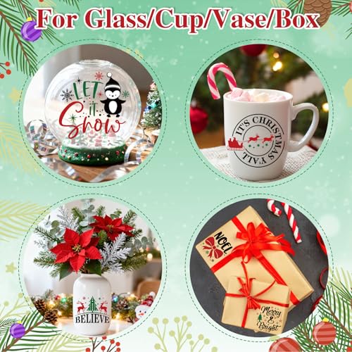 FYSUIMU 24 Sheet Christmas Rub on Transfers for Craft Rub on Transfer Stickers Vintage Red Green Xmas Quotes Furniture Decals for Home Office Paper Wood DIY Crafts, 3 x 3 Inch