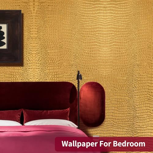 Peel and Stick Wallpaper Gold Crocodile Wallpaper 15.7" X 118" - color: Gold Crocodile, size: 15.7" x 118.1"