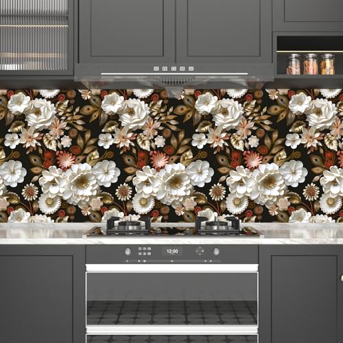 Laatse Dark Gold Floral Wallpaper Peel and Stick 17.5" × 118" - color: White/Gold, size: 17.5" x 118"