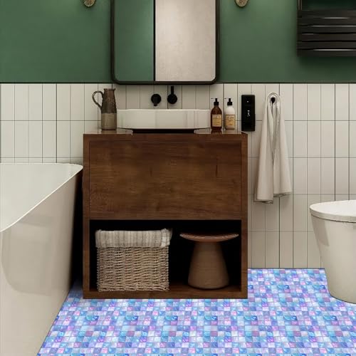 HOMETITUTE Ice Blue Purple Mosaic Floor 12in Vinyl Tile - color: Purple