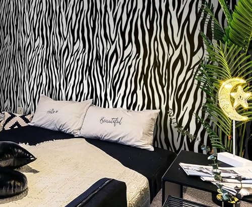 Black and White Peel and Stick Wallpaper Zebra Wallpaper 197" x 17.3" Animal Print Contact Paper Waterproof Removable Self-Adhesive Wall Paper Bathroom Bedroom - color: Black && white, size: 17.3" x 197"