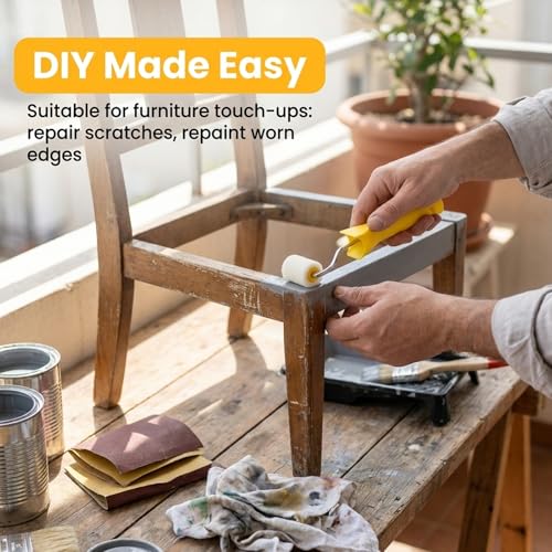 0.98 Inch 4 Pack Mini Paint Rollers with 1 Handle, Small Roller Paint Brush, Reusable Corner Touch-Up Tools for Trim, Edges, Window Frames, Cabinets & Home DIY Projects