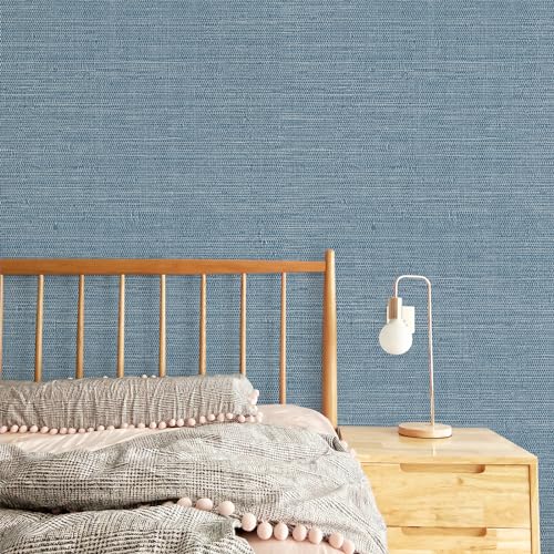 JiffDiff Grasscloth Wallpaper Peel and Stick Blue Grassweave Stick on Wallpaper Textured Self Adhesive Contact Paper 17.3"x118" - color: Dark Blue, size: 17.3" x 118"