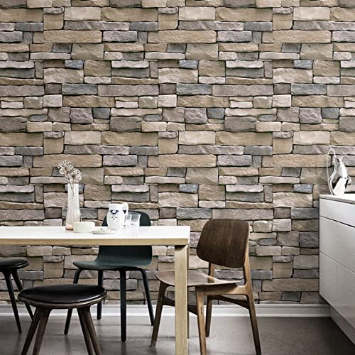 Abyssaly Stone Wallpaper Brick Peel and Stick Wallpaper Backsplash - color: Brown, size: 17.7" x 118"
