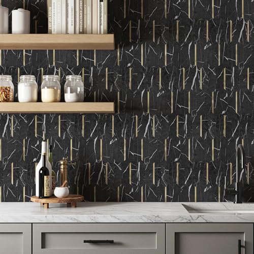 KASARO Peel and Stick Backsplash Long Hexagon Wall Tile, 10-Pieces, Black - color: Black