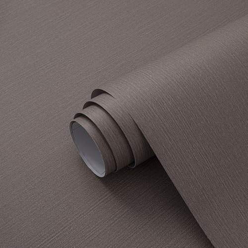 24"x393" Brown Fabric Peel and Stick Linen Textured Wallpaper - color: Dark Brown
