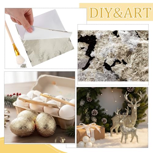 Cunhill 150pcs Silver Leaf Sheets with Gilding Brush,Champagnesilver - color: Champagnesilver