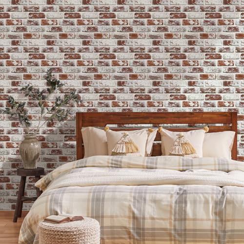 Commomy Faux Brick Panels Peel and Stick Wall Stickers 10 Pcs 11.8" x 11.8" - color: BRICK-PYU