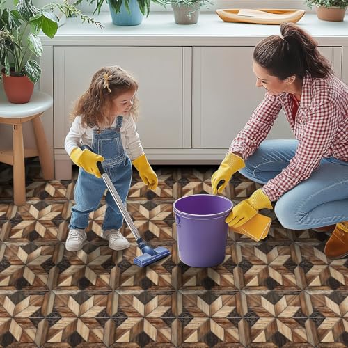 HOMETITUTE Wood Geometric Pattern Peel and Stick Tile Art Deco, 12"x12" - color: Brown