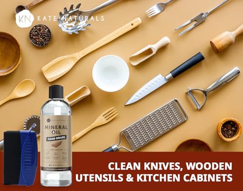 Kate Naturals Mineral Oil for Cutting Board 12oz with Wax Applicator - size: 12 fl oz