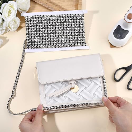 GORGECRAFT 6 Yard Metal Convex Dome Iron on Nailhead Trim 8mm Wide Silver Hot Fix Nailhead Strip with Black Leather Base Round Stud Decorative Upholstery Applique Trim for DIY Clothes Bag