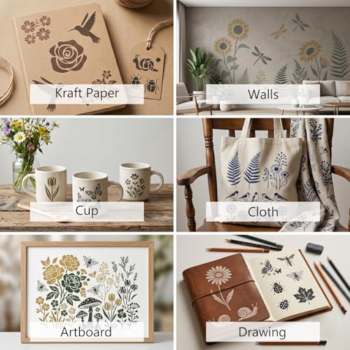 105 Pcs Stencils for Painting Reusable Texture Stencils Floral Stencil Leaf Tree Templates for Painting Wood Canvas Furniture Scrapbooking DIY