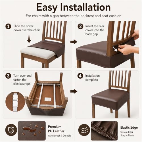 NILUOH Waterproof Seat Covers for Dining Room Chairs, 2 Pack Coffee, Large - color: Pu-coffee, size: 2 Pcs-X Large