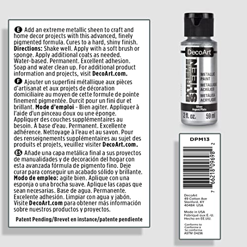 DecoArt 2 Ounce, Silver Extreme Sheen Paint, 2 oz - color: Silver, size: 2 Fl Oz (Pack of 1)