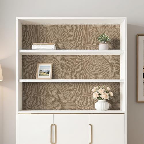 Livelynine Brown Mid Century Wallpaper Peel and Stick Brown Abstract Wallpaper Self Adhesive Moody Neutral Dark Tan Wall Paper Removable Retro Geometric Contact Paper Cream Beige Patterned 17.5x78.8 - color: Brown Abstract, size: 17.5" x 78.8"