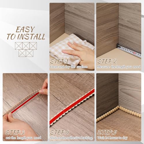 Leinuosen Flexible Bead Molding Trim Peel and Stick Wood 10ft /20 mm - color: Wood, size: 10ft /20 mm