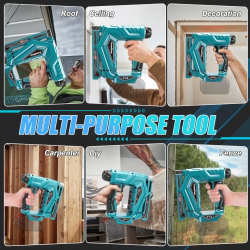 3-in-1 Brad Nailer/Narrow Crown Stapler for Ma-Kita 18V Battery - color: Blue