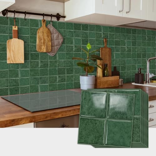 20pcs Peel and Stick Backsplash Wall Tiles,Retro Green 6"x6" - color: Retro Green
