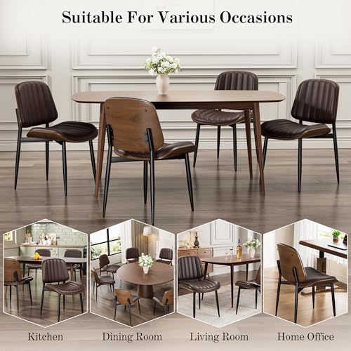 REONEY Dining Chairs Set of 4, Mid-Century Modern Kitchen Chairs, Brown - color: Dark Brown Vertical Stripes