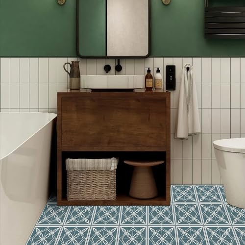 HOMETITUTE Nordic Blue Floral Silhouette Floor 12in Vinyl Tile - color: Blue