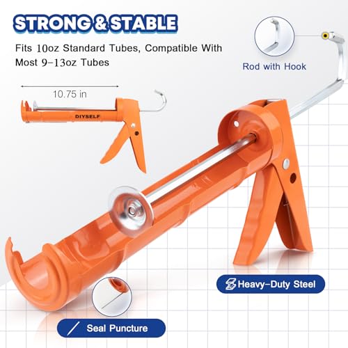 DIYSELF Caulking Gun, Caulk Gun Manual for 10 oz Tubes, 10:1 Thrust - color: Orange