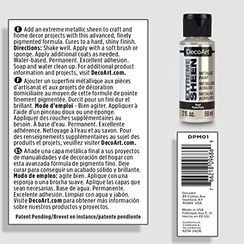 DecoArt 2 Ounce, Pearl Extreme Sheen Acrylic Paint, 2 Fl Oz (Pack of 1) - color: Pearl, size: 2 Fl Oz (Pack of 1)