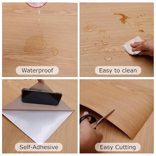 Wood Grain Contact Paper Peel and Stick Wallpaper Self Adhesive Wall Paper for Furniture Countertop Drawer Shelf Liner Cabinet Waterproof Easy to Clean 11.8" x196" - color: Teak, size: 11.8"W x 196"L