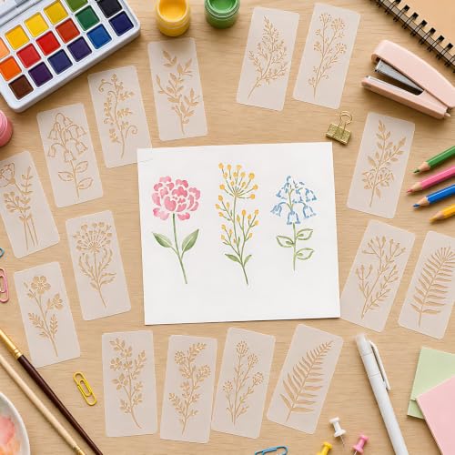 24pcs Flower Stencils for Painting, Reusable Floral Stencils