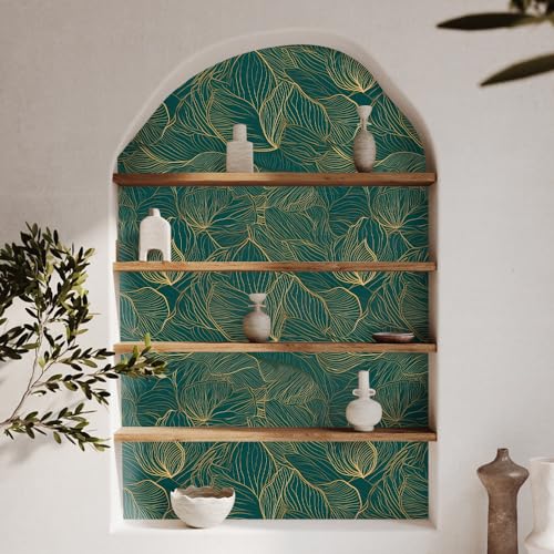 Gold Leaves Peel and Stick Wallpaper - 17.71in X 236.2in Self-Adhesive, Removable, Waterproof Vinyl for Bedroom, Living Room, Cabinets - color: Wallpaper-03, size: 17.7" x 236.2"
