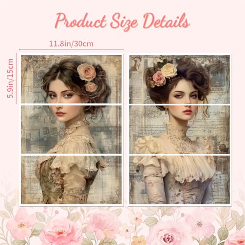 Peacoblue Retro Victorian Lady Rub On Transfers for Furniture Craft 6"x12" - style: Retro Victorian Woman