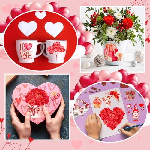 SATINIOR 16 Sheets Valentine‘s Day Rub on Transfers for Crafts and Furniture Valentine's Rub on Transfer Stickers Heart Gnome Rub on Decals for DIY Wood Journal Dairy Envelope Crafts,5.9 x 5.9 Inch - style: Heart Style