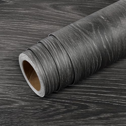 Livelynine 15.8x394 Kitchen Countertop Contact Paper Waterproof Counter Top Peel and Stick Cabinet Wallpaper Black Grey Wood Grain Vinyl Wrap Dresser Covers Natural Dark Gray Contact Paper for Desk - color: Espresso Wood, size: 15.8" x 394"
