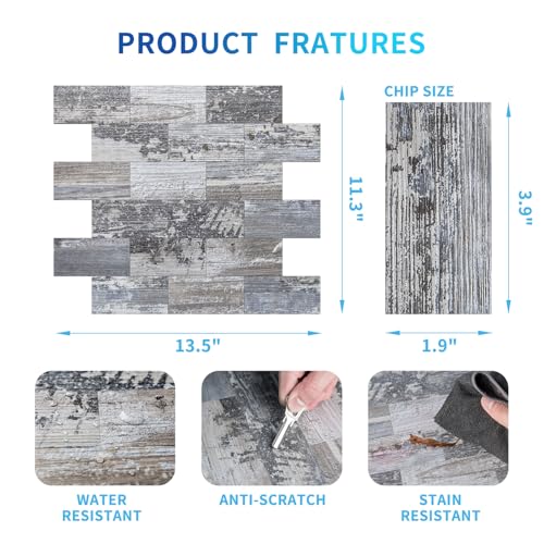 Art3d Peel and Stick Backsplash, Stick on Wall Tile, 10-Pack, Light Rustic - color: Light-gray