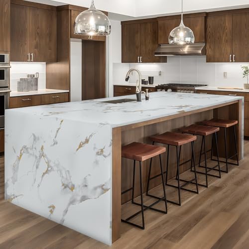 Marble Contact Paper Gold Extra Wide Peel and Stick for Kitchen Countertop - color: Gold/White, size: 23.6" x 118"