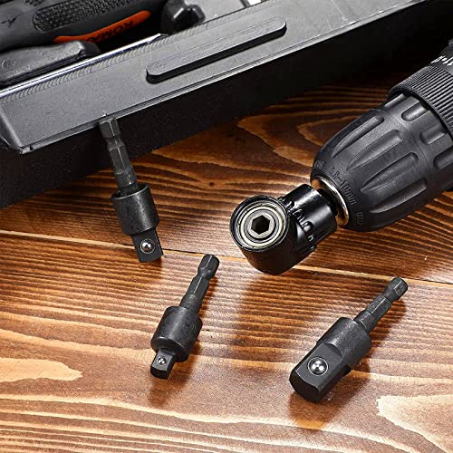 CIGOTU 105 Degree Right Angle Drill Adapter Set, 1/4-1/2 Inch Socket Adapters, 4-in-1 Impact Grade Extension Kit with 360° Rotation for Household Workplace Industry - color: 4*black