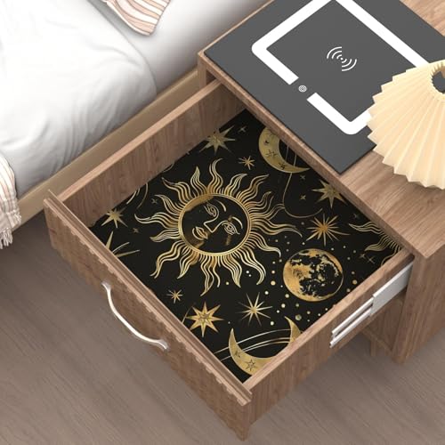 Laatse Celestial Sun Moon Wallpaper Peel and Stick 17.5"x 393",Black/Golden - color: Gold moon, size: 17.5" x 393.7"
