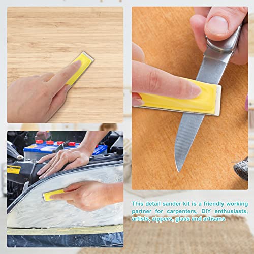 141Pcs Micro Detail Sander Kit, Anglecai 3.5” x 1” Mini Detail Sander for Small Projects, Finger Sander Detail Handel Sanding Tools with 7 Kinds of 140Pcs Sandpaper Grits: 40 60 80 120 150 220 400