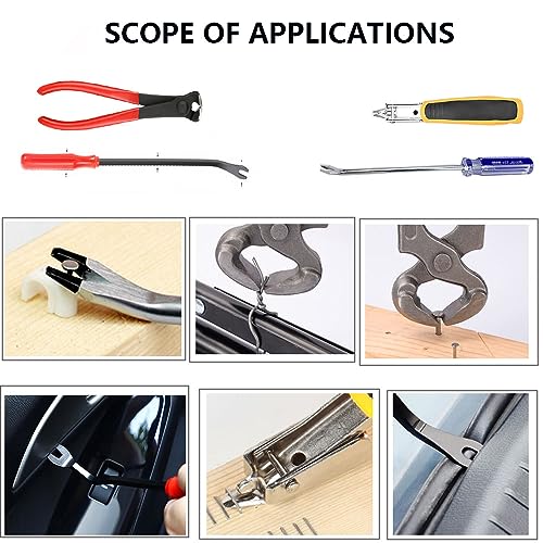 Upholstery and Construction Staple Remover Tools Set Including Cutting Plier, Tack Pullers, Carpet Remover for Removing Nail and Staple on Furniture, Floor, Wooden Case, Carton, Photo Frame (4 PCS) - size: 4 PCS